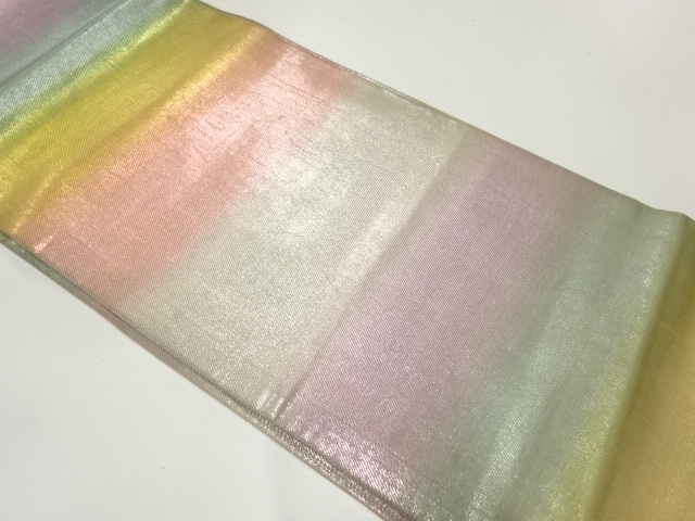 JAPANESE KIMONO / ANTIQUE MARU OBI / SILK / WOVEN STRIPE / BOKASHI